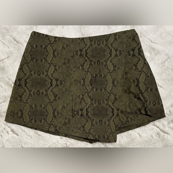She + Sky Pants - She + Sky Olive Snake Pattern  Asymmetrical Skort